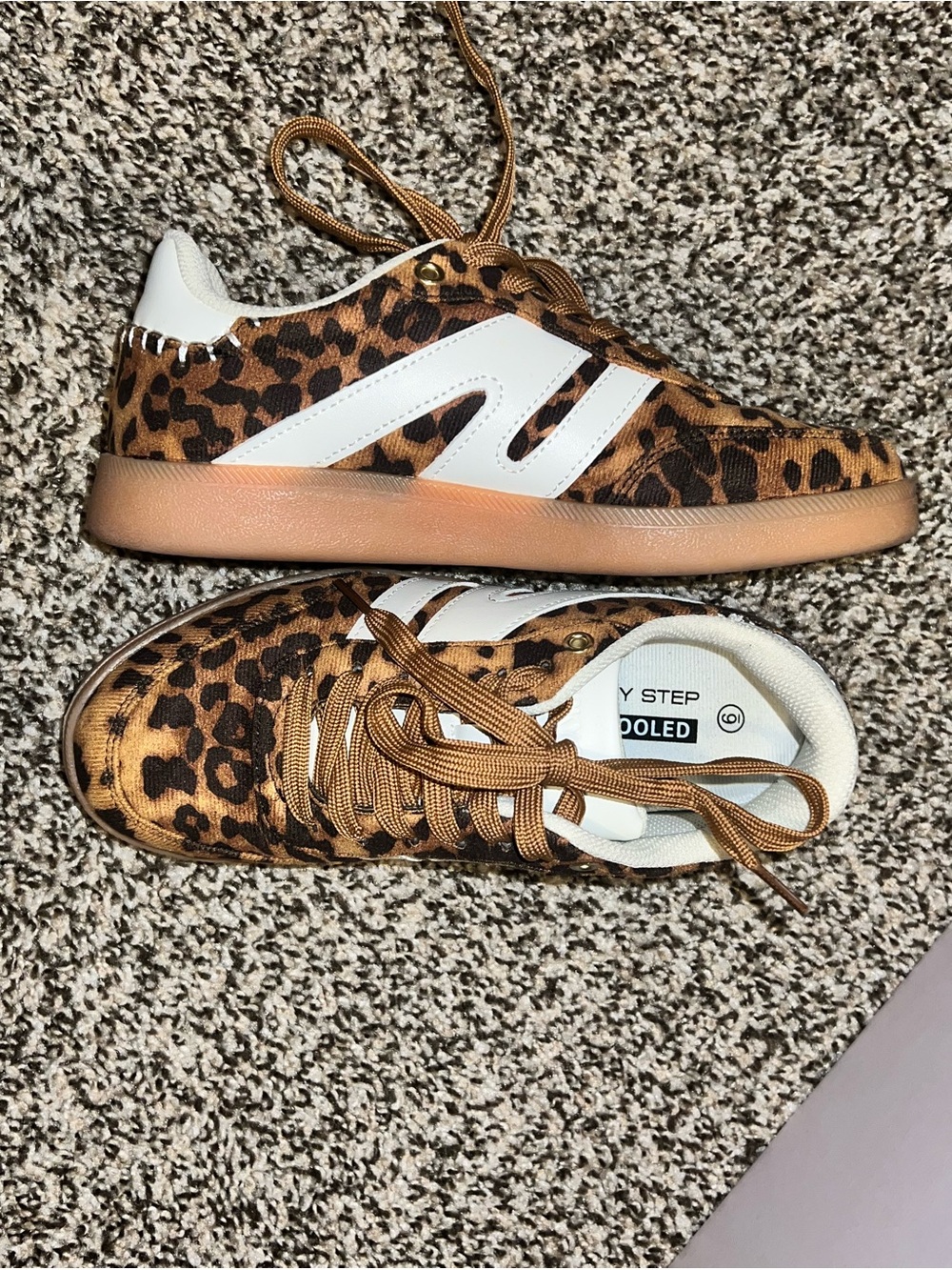 Lucky Brand Kids Leopard Print Sneakers with White Accent and Tan Sole